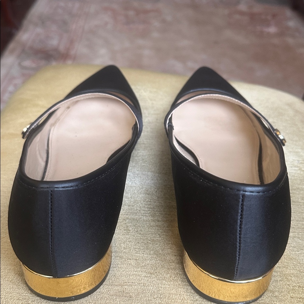 Liz Claiborne Santry Black Satin Pointed Toe Mary Jane Flat Shoes Size 11 - Picture 10 of 16
